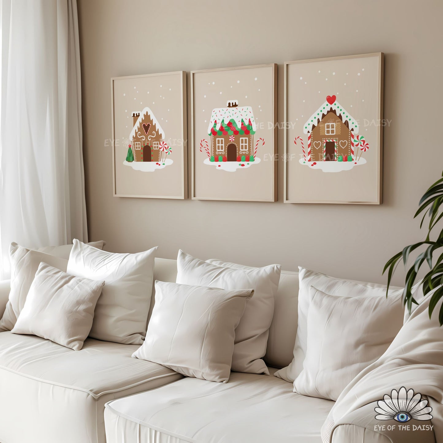 Set of 3 Gingerbread House Prints Digital Download | Traditional Christmas Printable Wall Art
