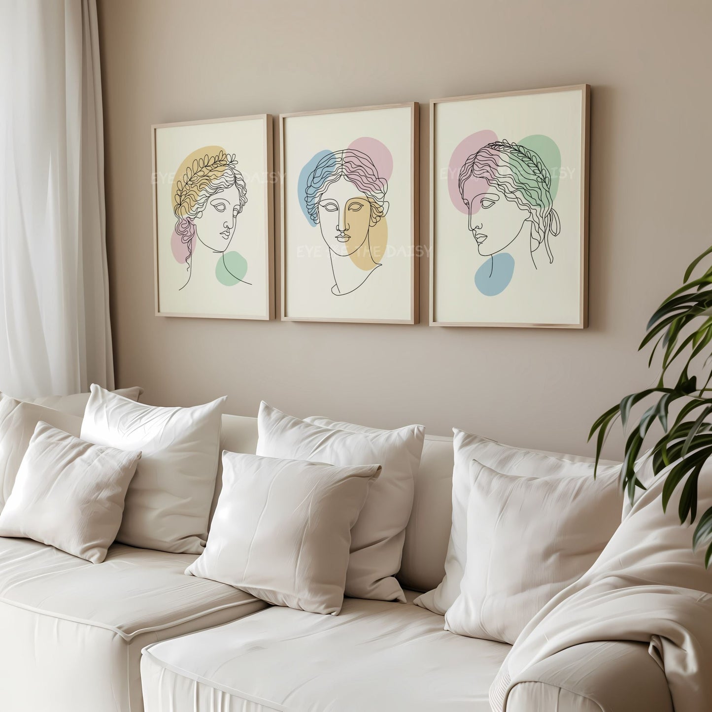 Greek statue abstract pastel printable poster set of 3, digital wall art download for boho living room or minimalist modern home decor