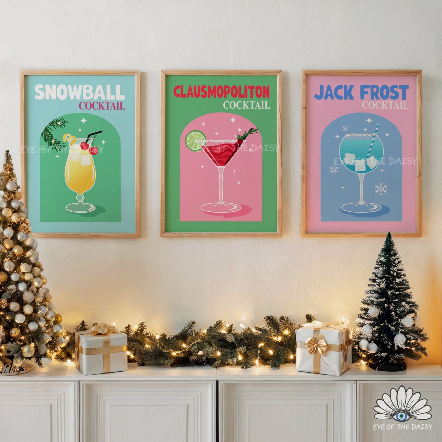 Set of 6 Christmas Cocktail Prints Digital Download | Retro Holiday Drink Printable Wall Art