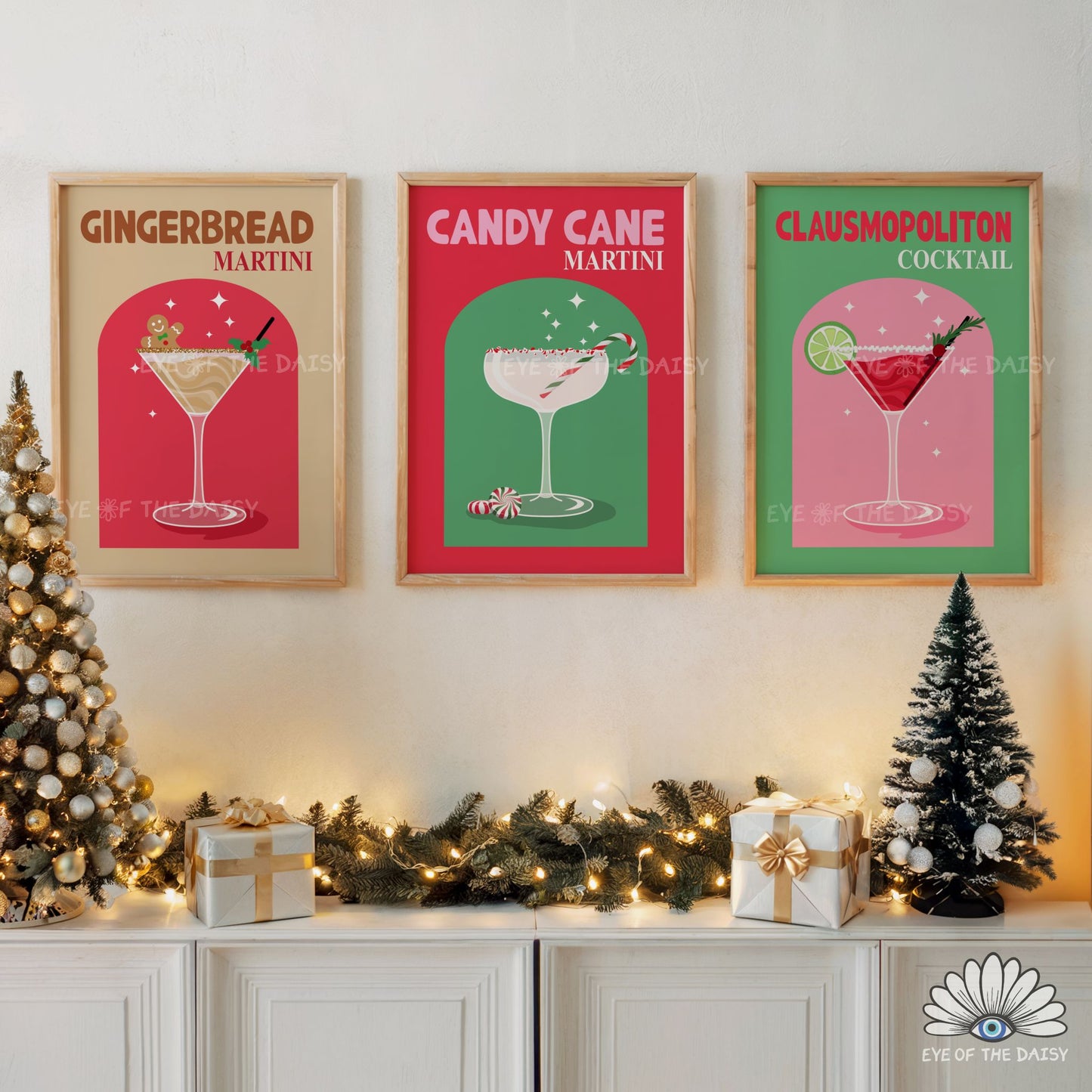 Set of 6 Christmas Cocktail Prints Digital Download | Retro Holiday Drink Printable Wall Art