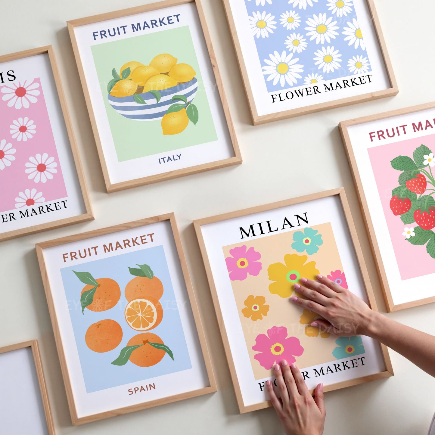 Playful flower fruit market poster printable gallery wall set — colourful digital download with fruit and floral designs, ideal print at home decor