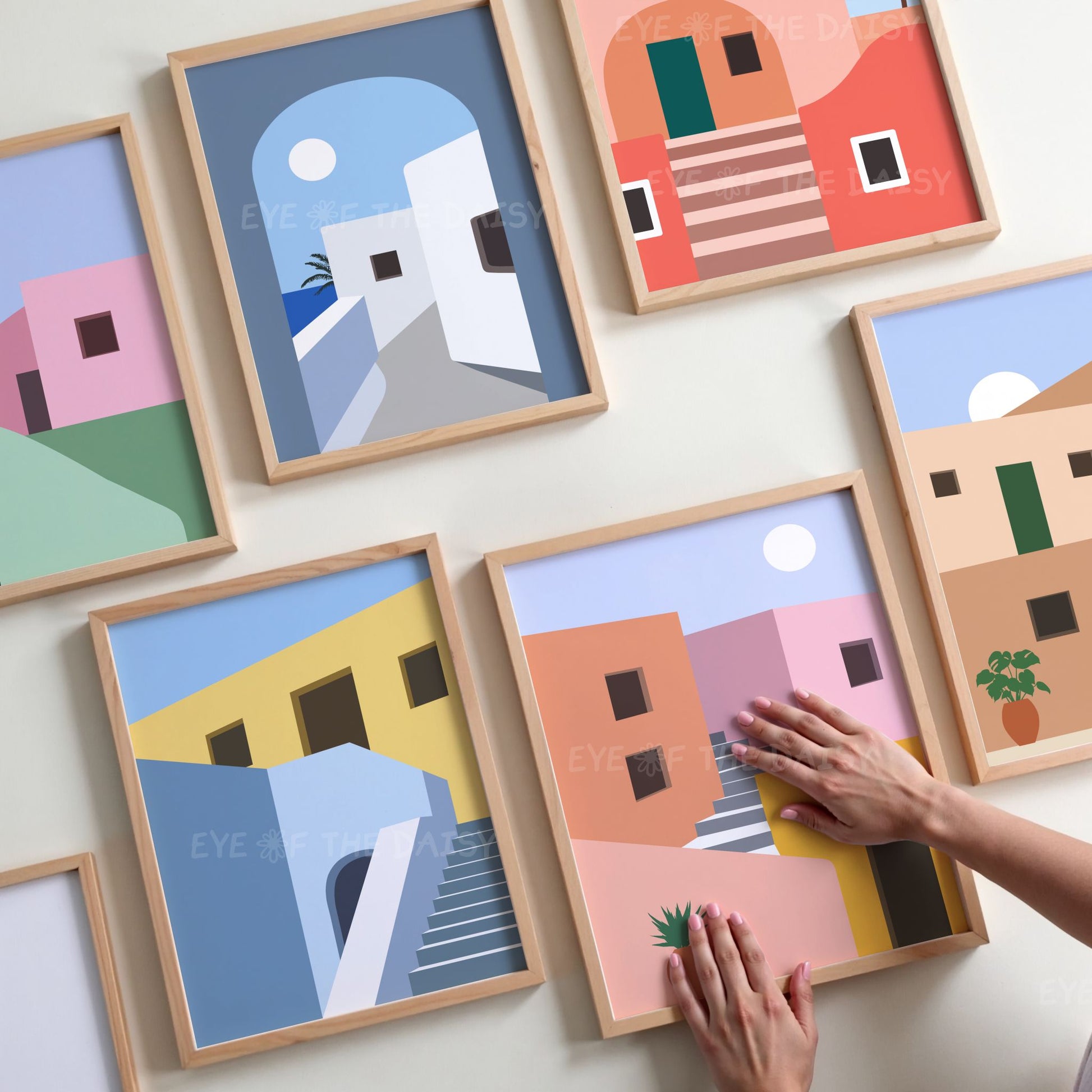 Bright architecture art prints set of 6, printable wall decor for European beach rental wall decor, digital gallery wall set download