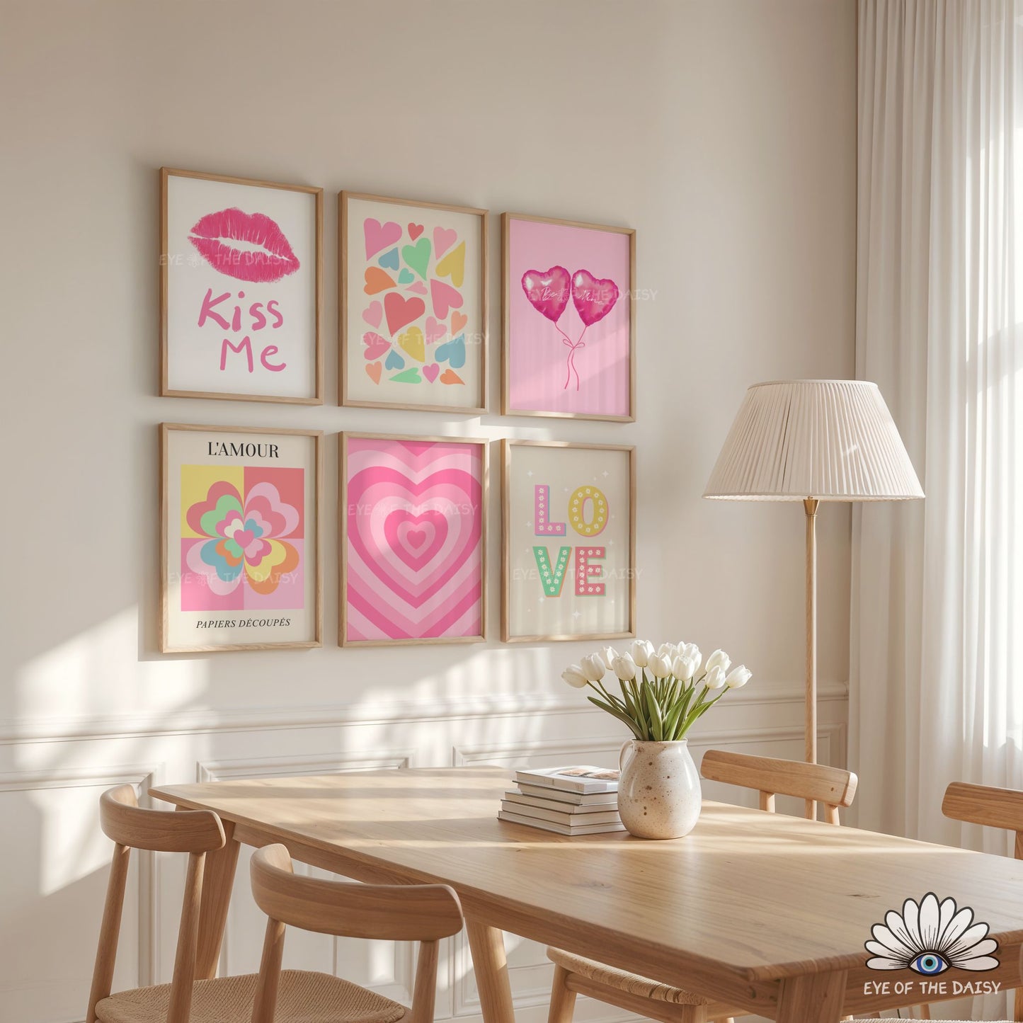 Valentine’s Day print set of 6 digital download, preppy pastel printable wall art for college dorm rooms, cute girly vibes