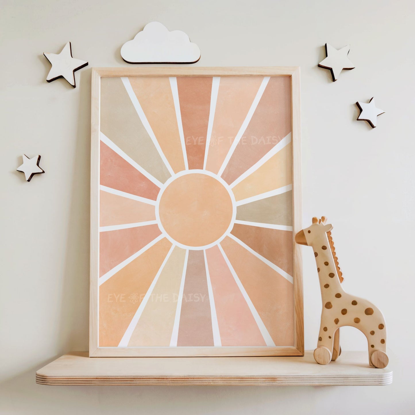 Warm earth tone sunburst print – trendy boho minimalist wall art, downloadable poster perfect for tween or toddler room decor