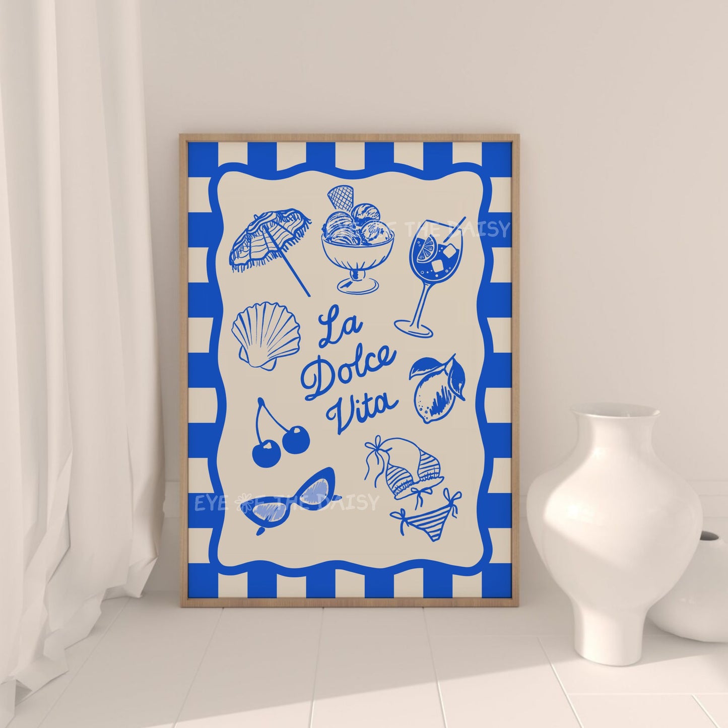 La Dolce Vita poster printable – funky blue Italian summer design, ideal digital download for summer rental wall decor