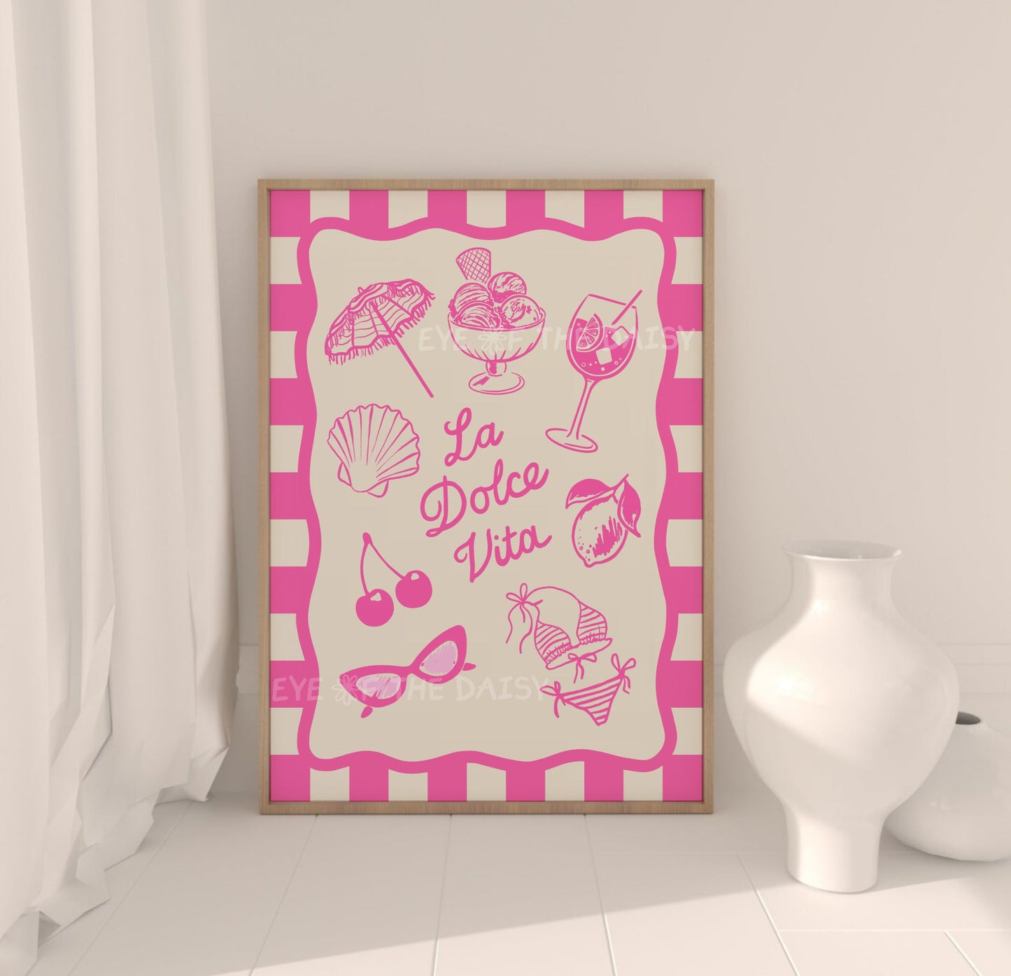 Bright pink La Dolce Vita poster – trendy Italian summer wall art, perfect digital download for summer rental wall decor