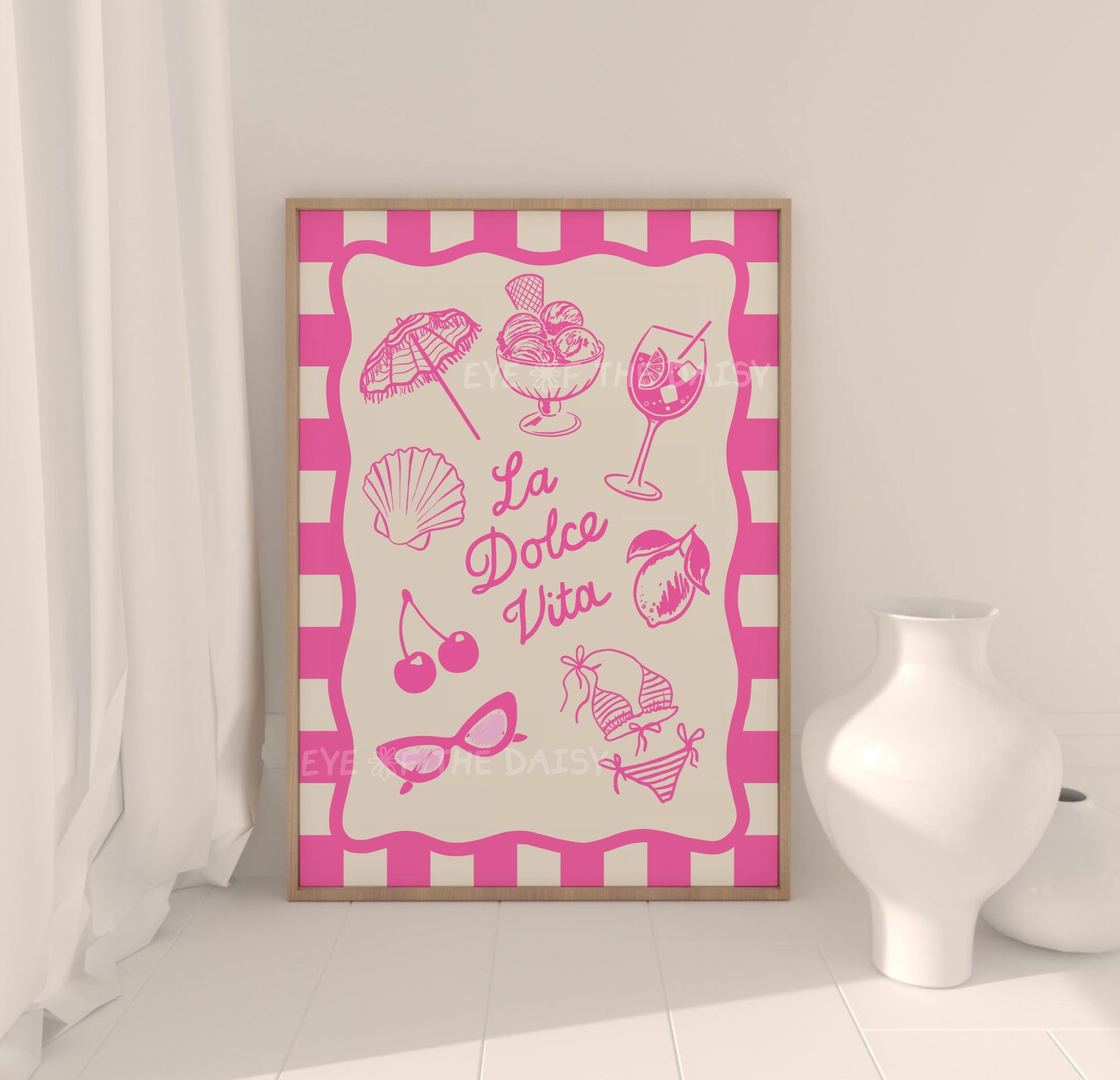 Bright pink La Dolce Vita poster – trendy Italian summer wall art, perfect digital download for summer rental wall decor