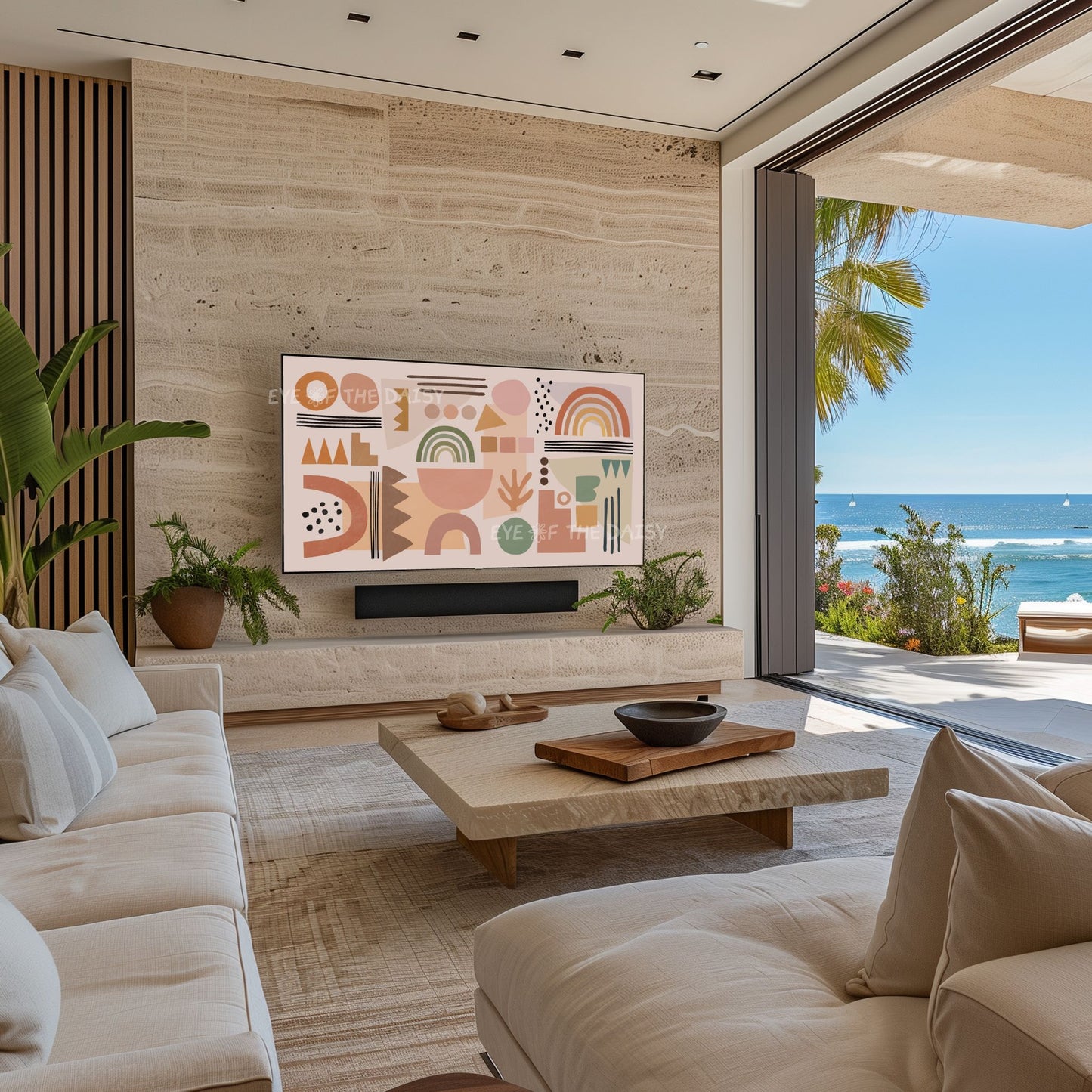 Boho Abstract Shapes 4K TV Art | Beige Terracotta Warm Tone Boho 4K Art for TV Screen