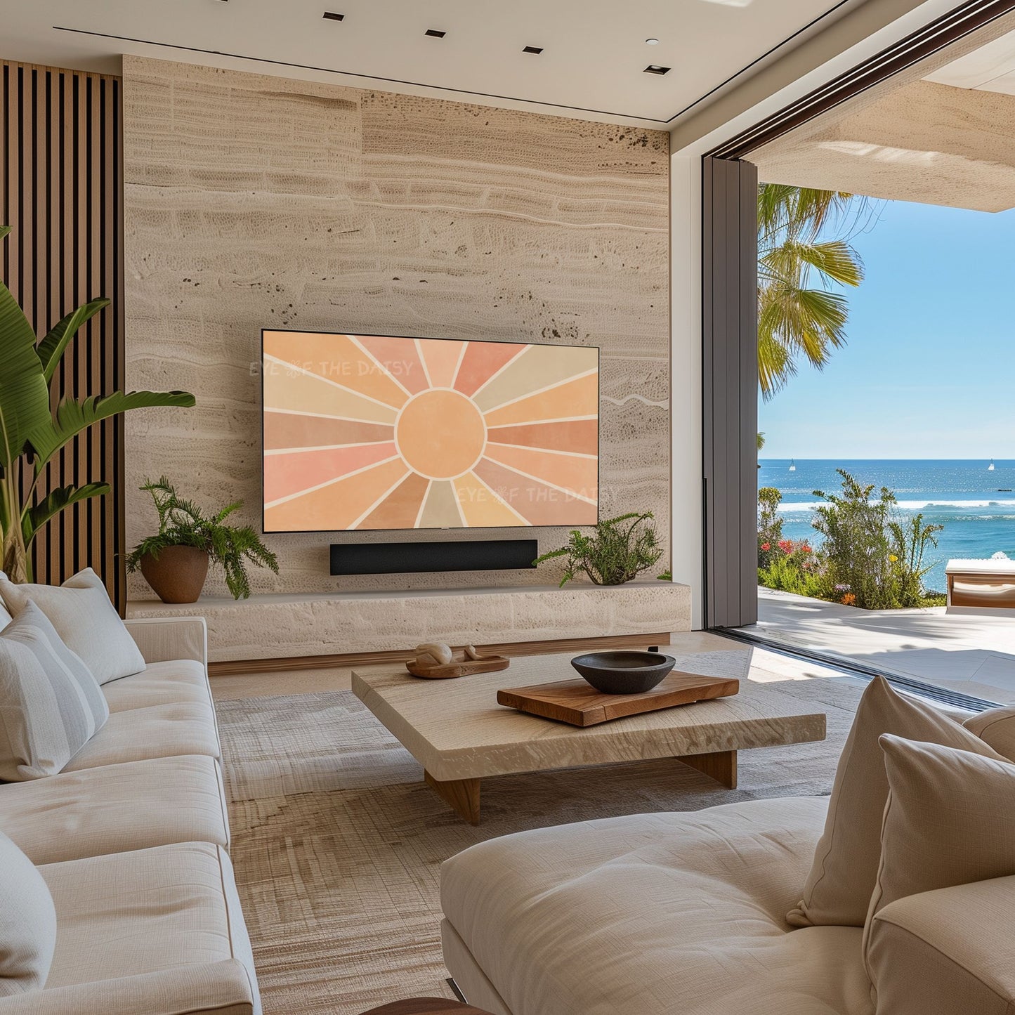 Boho Sunburst 4K TV Art | Earth Tone Minimal Sun Art for TV Screen