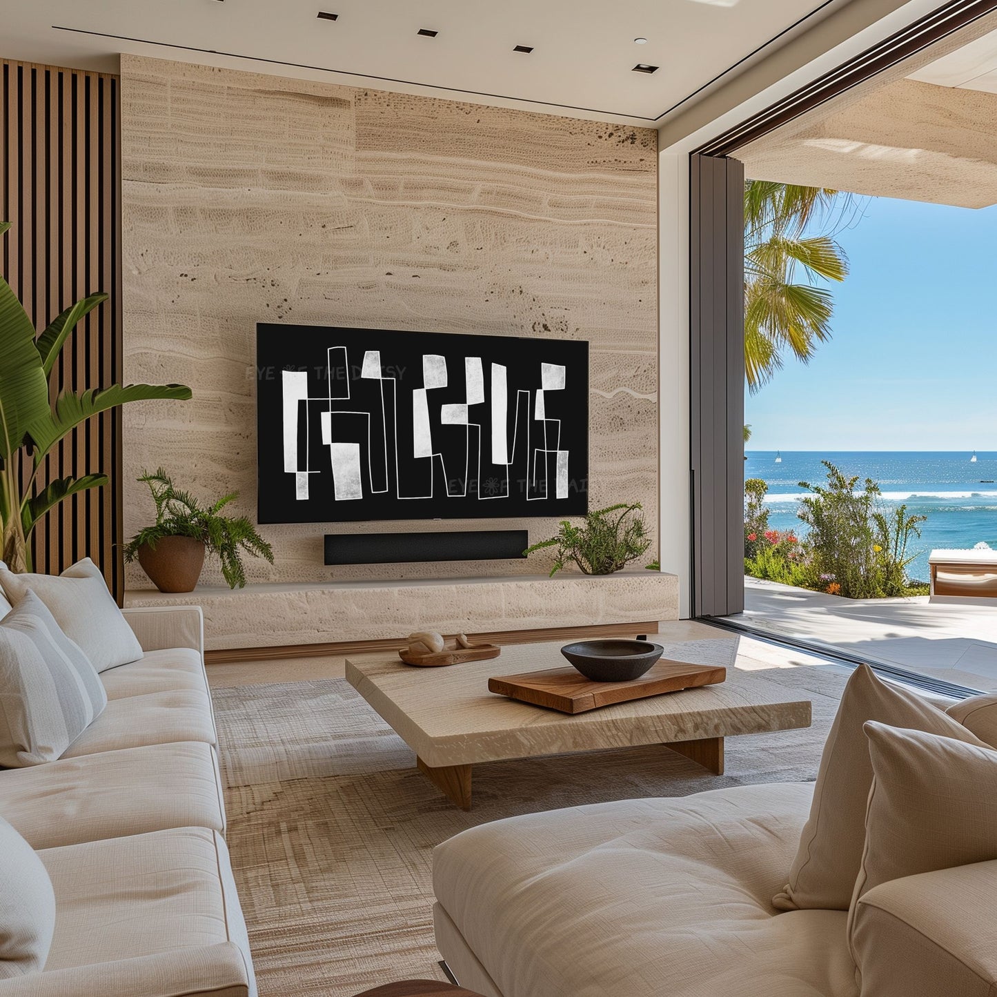 Black & White Contemporary Line Abstract 4K TV Art | Mid Century Modern TV Artwork 4K