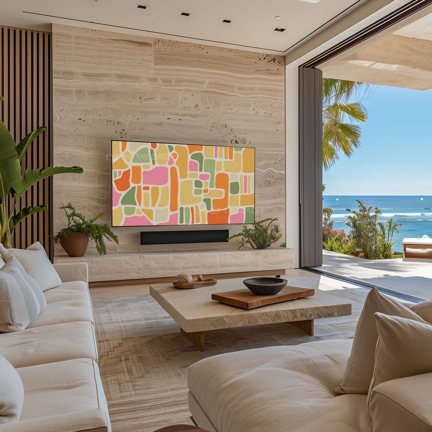 Olive Green Pink Orange Mustard Abstract 4K TV Art | Contemporary Organic TV Art 4K