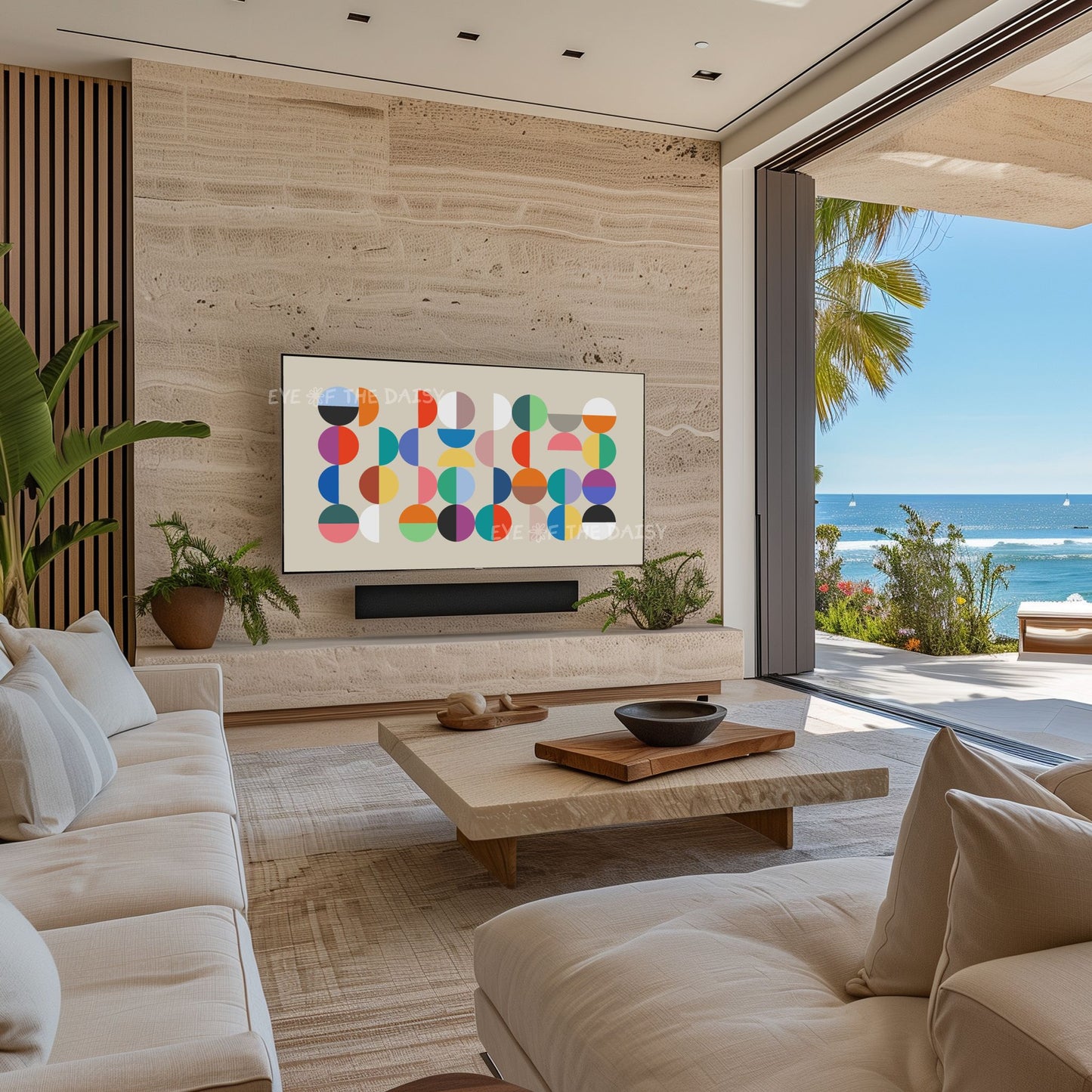 Bright Mid Century Modern 4K TV Art | Colourful Geometric Semi-Circles Art for TV Screen