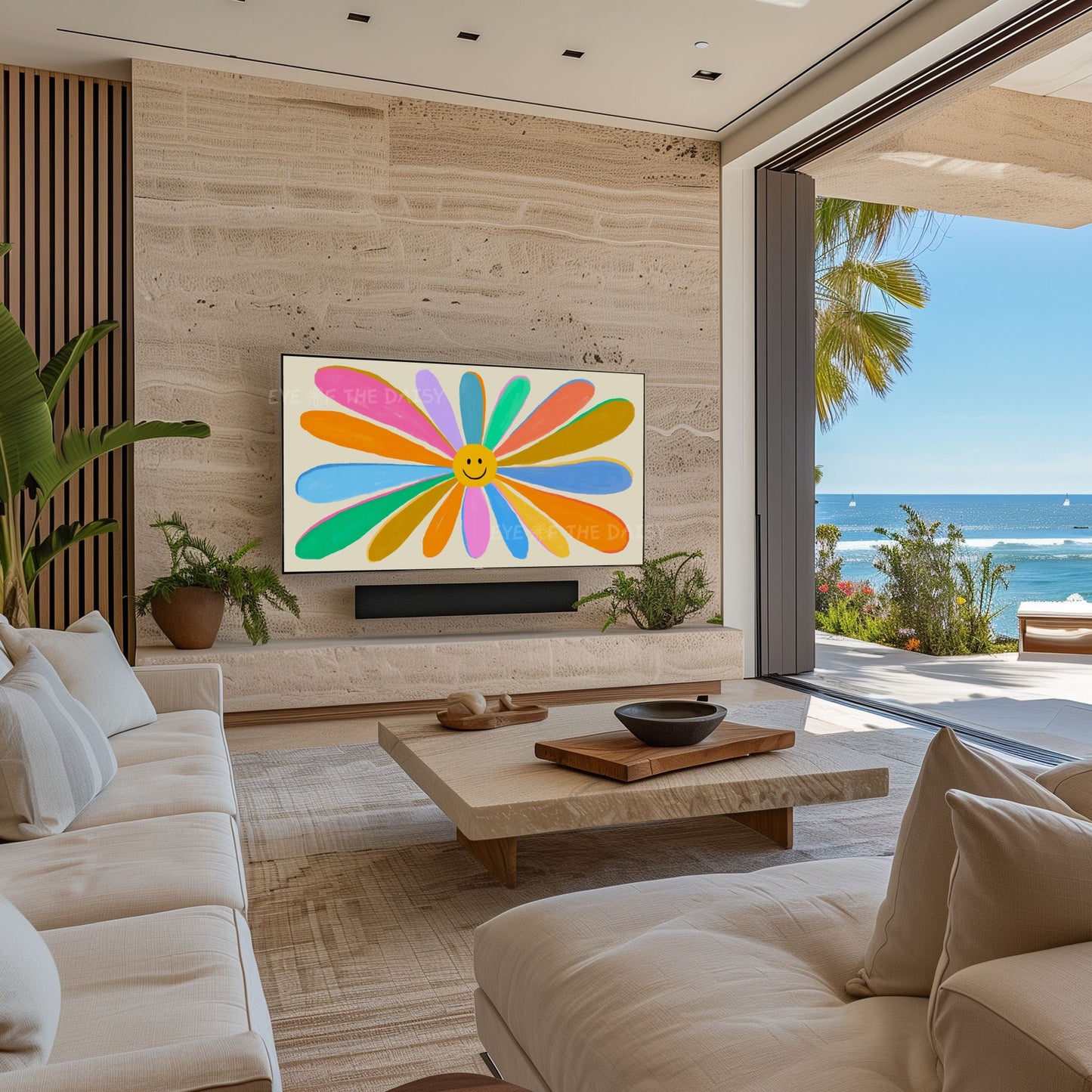 Retro Colourful Daisy 4K TV Art | Bright Vibrant Boho Flower 4K Art for TV Screen