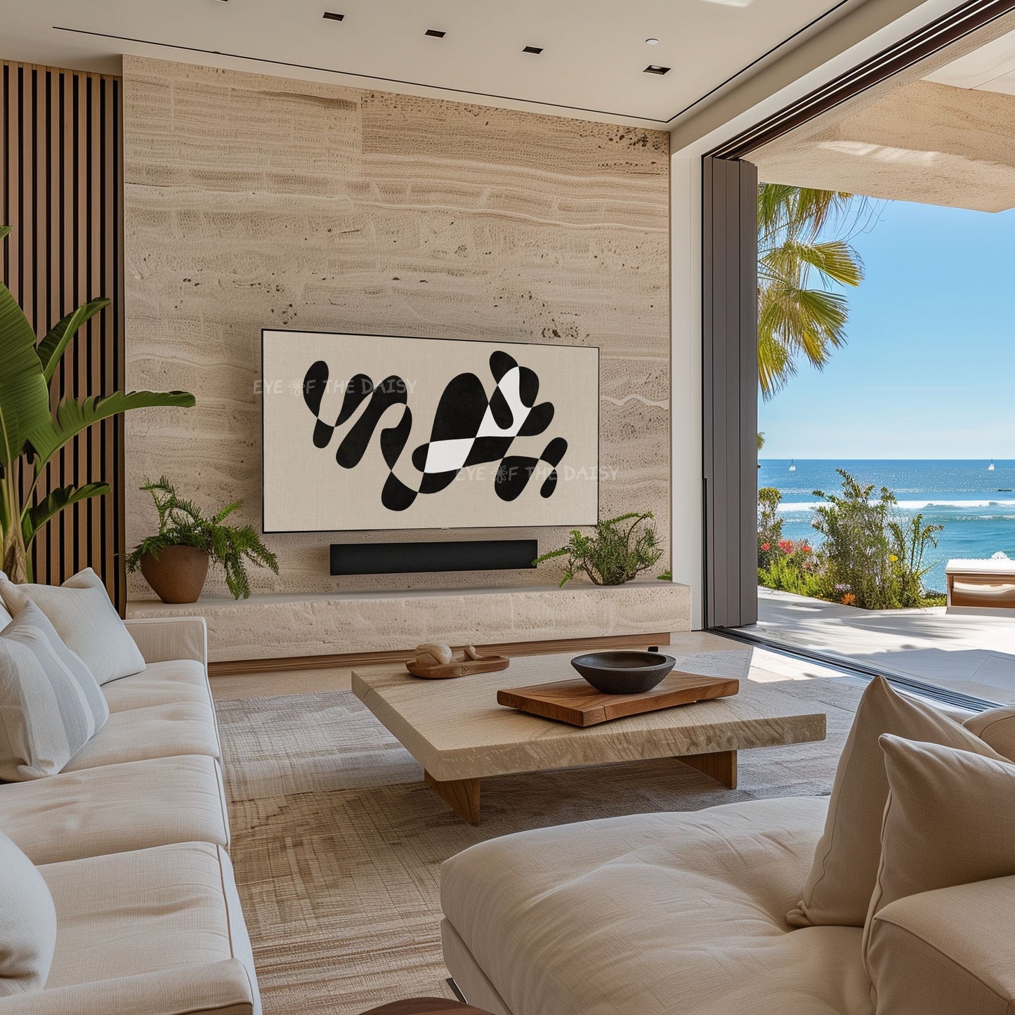 Black Beige Contemporary Abstract 4K TV Art | Modern Organic Shape Art for TV Screen