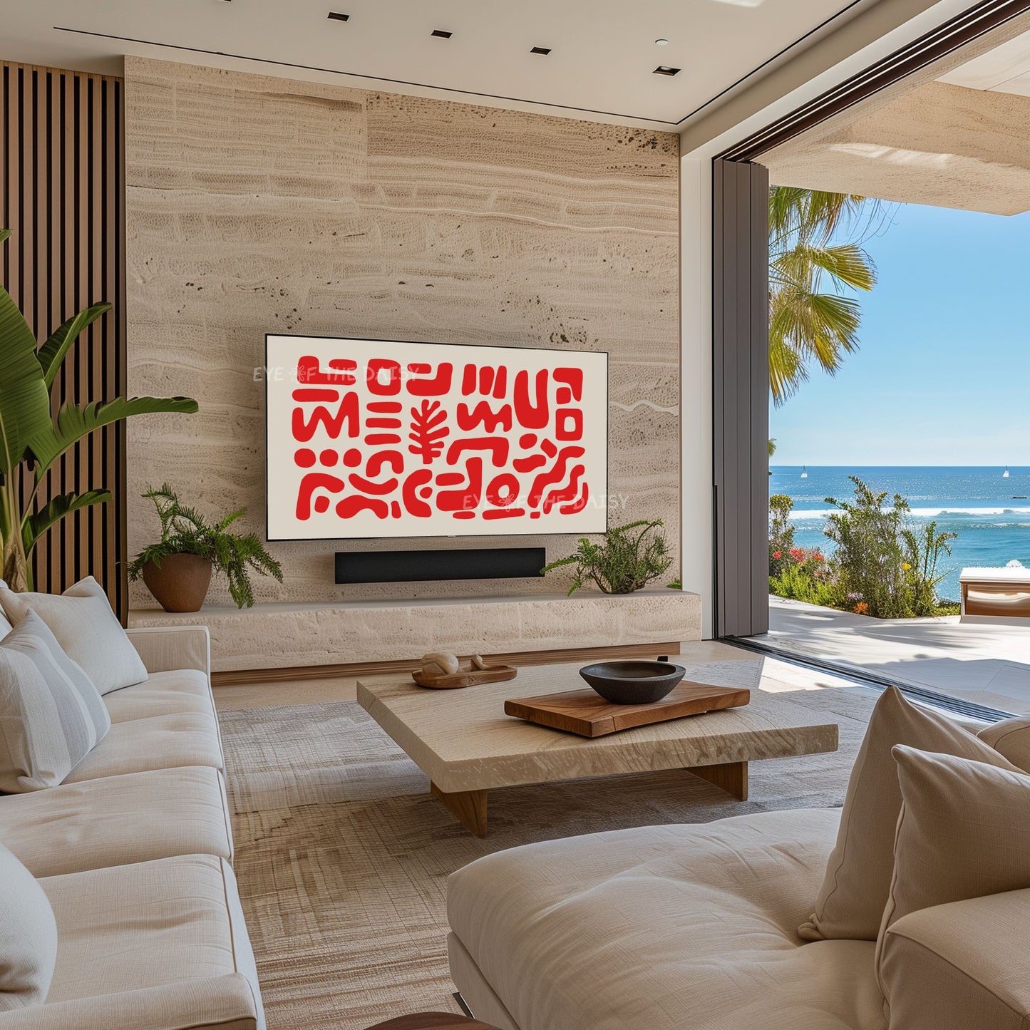 Red & Beige Abstract Cut-Out Shapes 4K TV Art | Contemporary Modern 4K Art for TV Screen