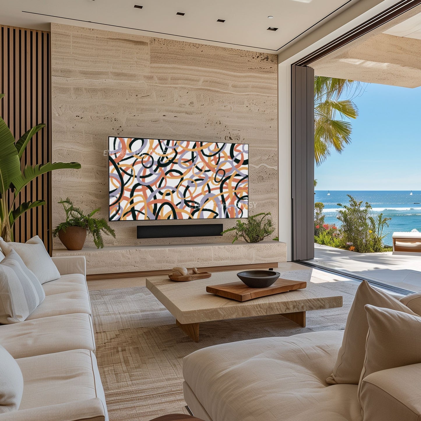 Brown Beige Black Contemporary Abstract 4K TV Art | Earth Tone Digital Painting 4K TV Art