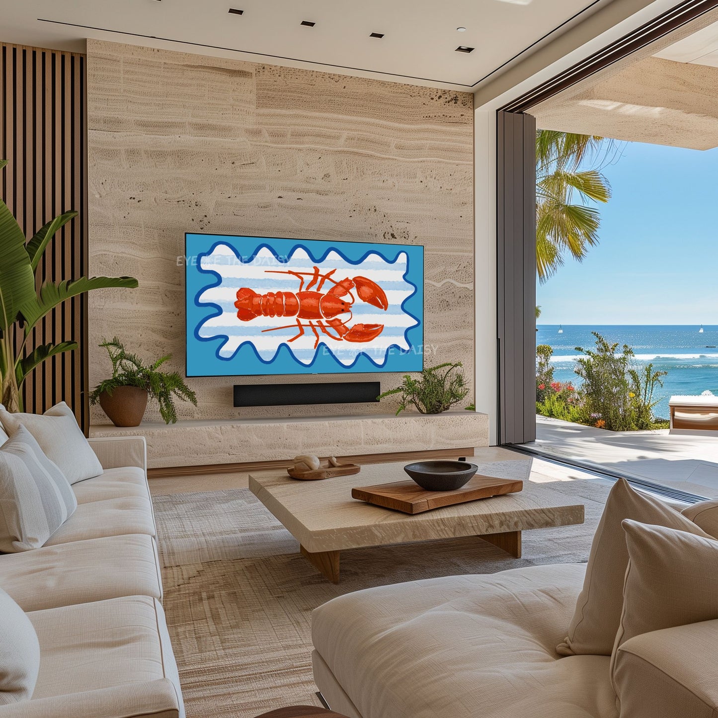 Hand Drawn Lobster 4K TV Art | Trendy Coastal 4K Art for TV Screen