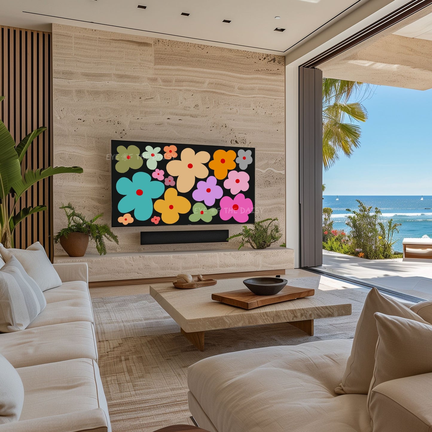 Colourful Retro Flowers 4K TV Art | Trendy Vibrant Botanical 4K Art for TV Screen