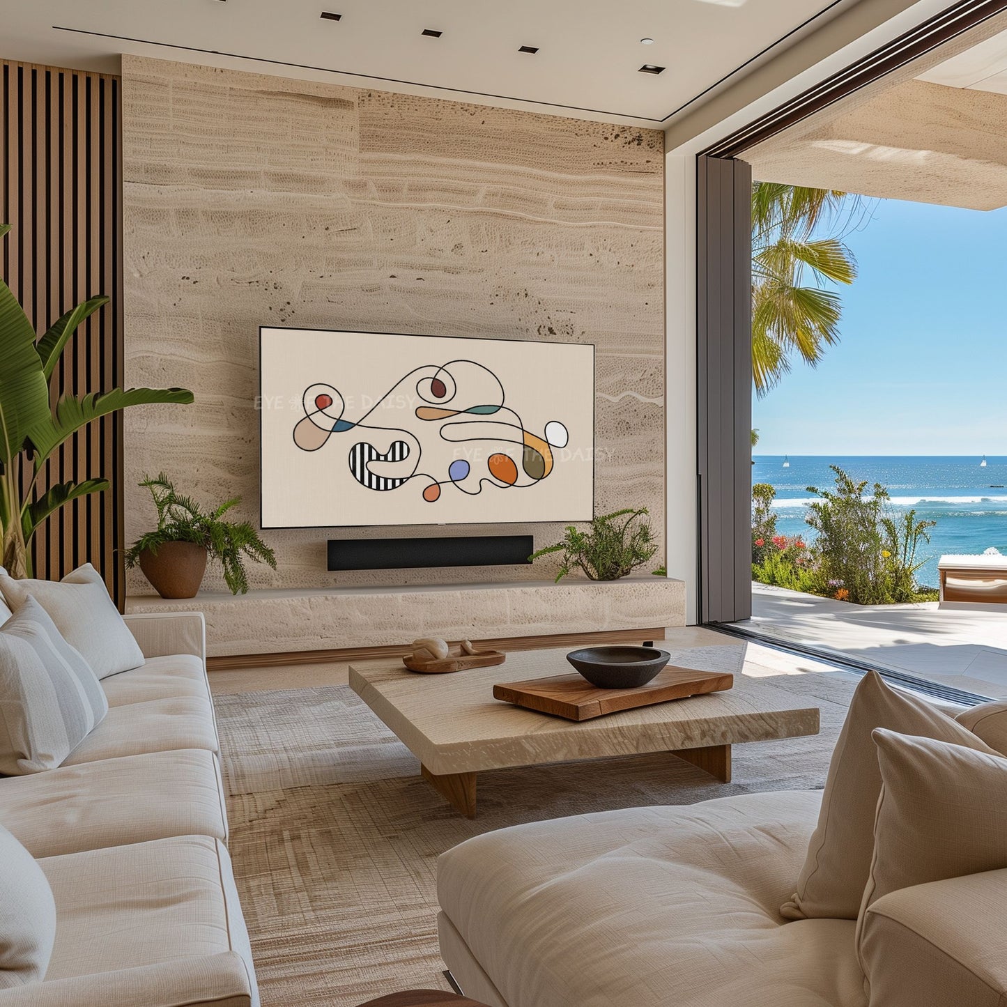 Mid Century Modern Abstract 4K TV Art | Minimal Scribble Line Art for TV Screen