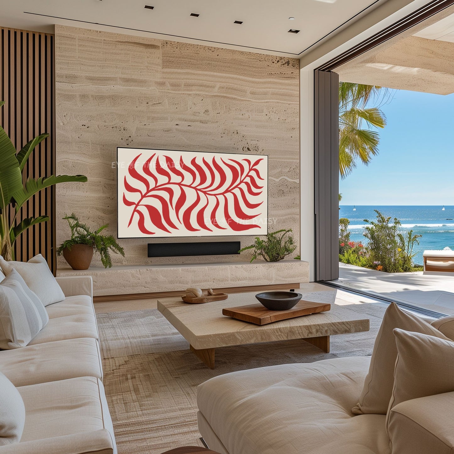 Red Abstract Leaf 4K TV Art | Contemporary Scandi Botanical Art for TV Screen