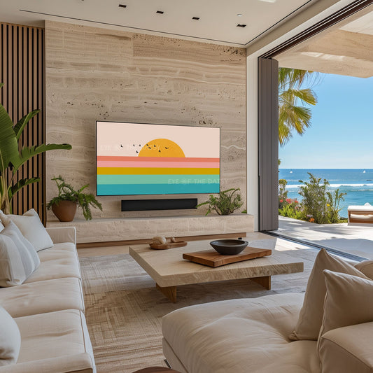 Mid Century Modern Sunset Seascape 4K TV Art | Colourful Sky Sun Sea Landscape TV Art