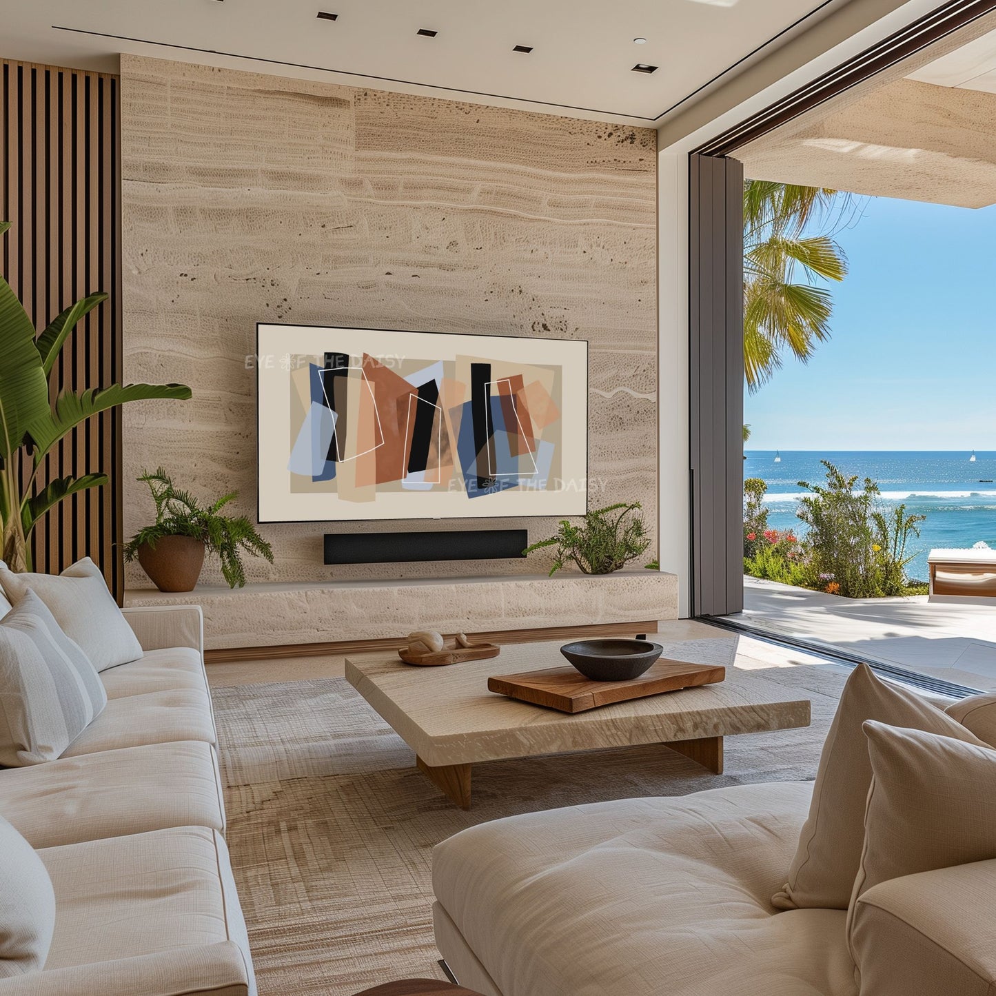 Brown & Blue Modern Abstract 4K TV Art | Neutral Contemporary Art for TV Screen