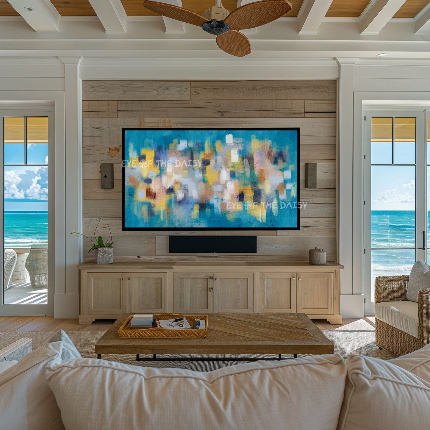 Turquoise & Mustard Modern 4K TV Art  | Abstract Expressionist Screensaver Art 4K