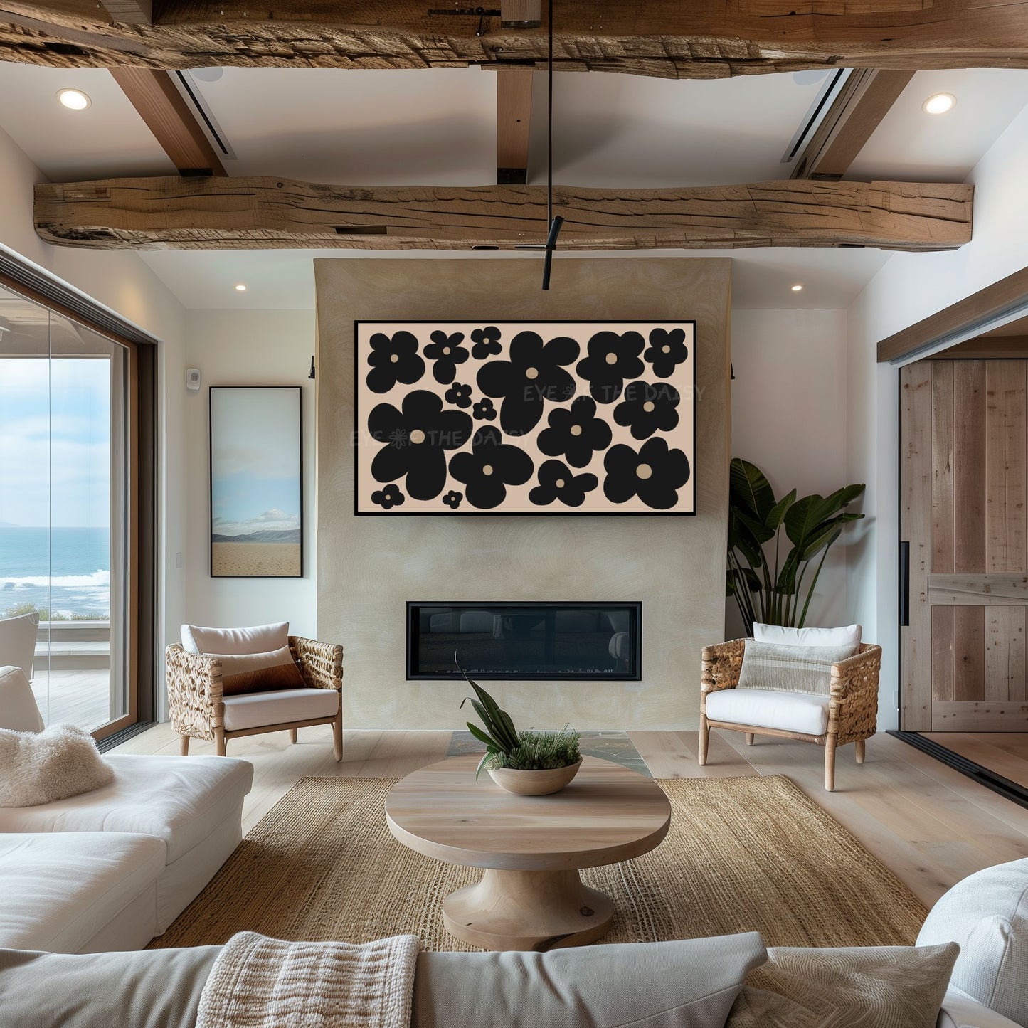 Black Abstract Flowers 4K TV Art | Neutral Boho Floral 4K Art for TV Screen