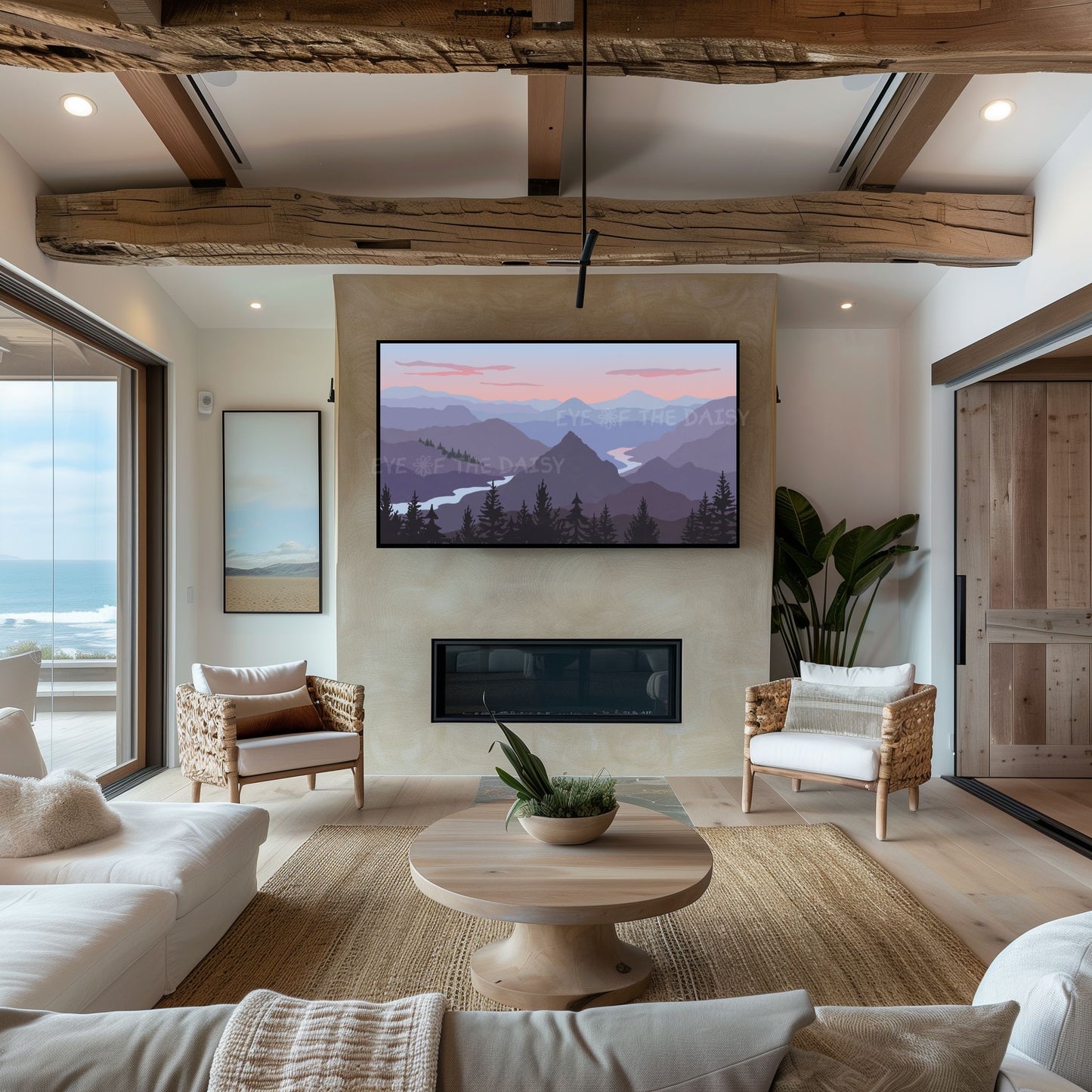 Lilac Blue Peach Purple Grey Tone Landscape 4K TV Art | Abstract Mountain Lake TV Art