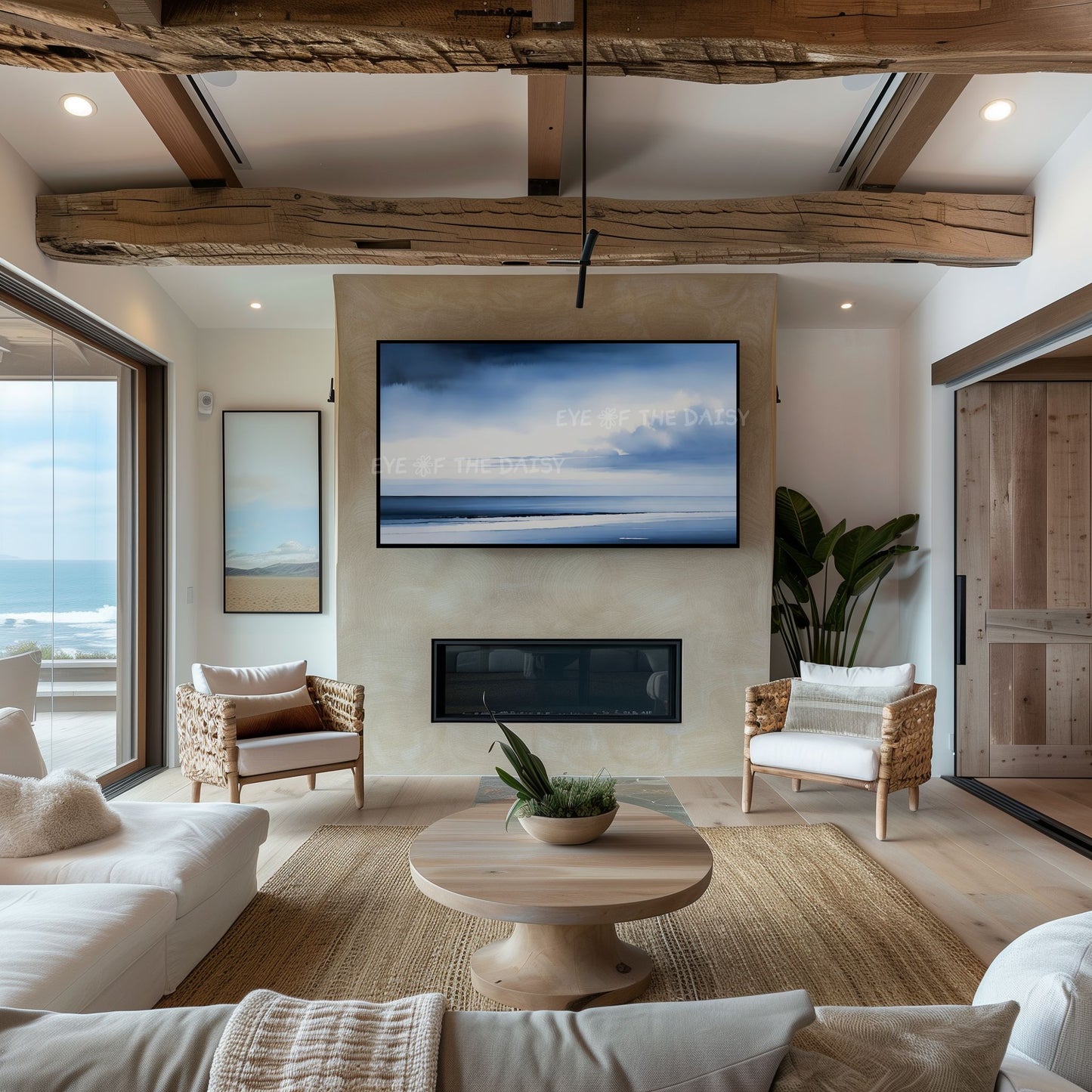 Blue Tone Watercolour Seascape 4K TV Art | Minimal Sea Coastal Landscape TV Art 4K