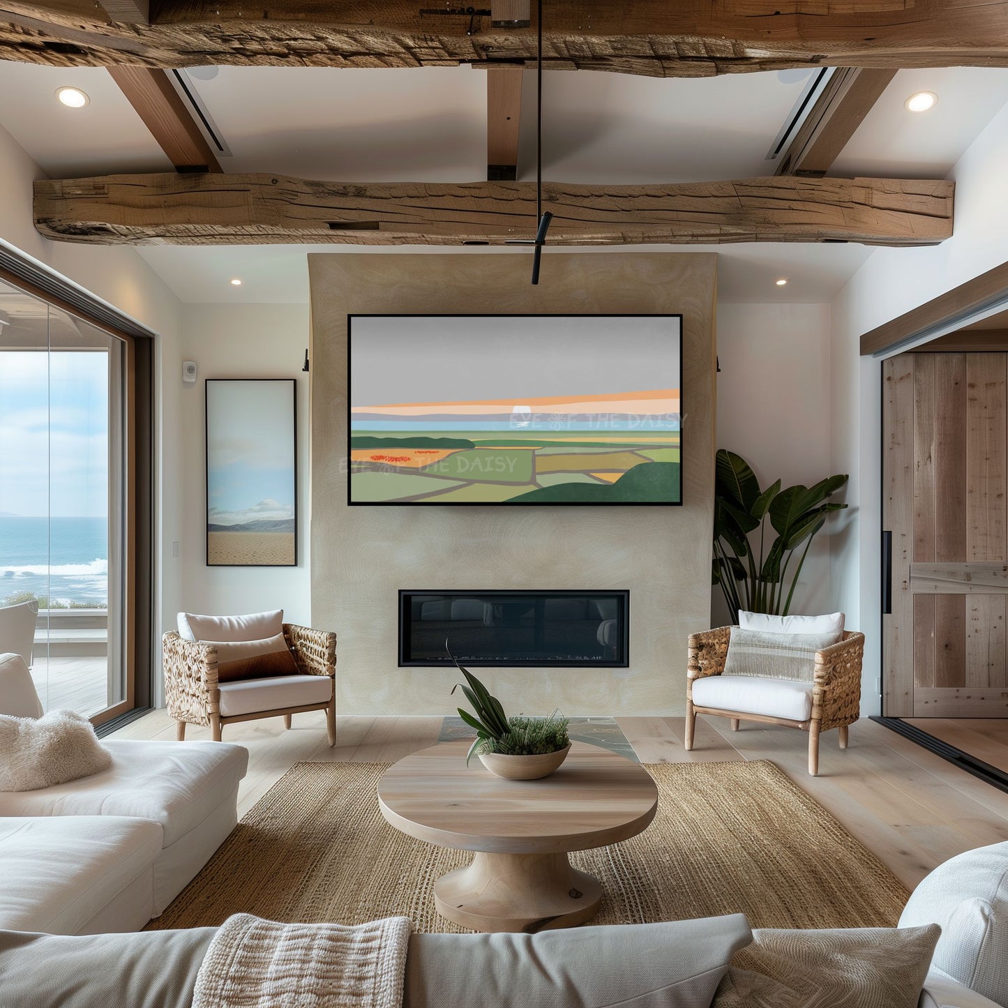 Minimal Abstract Landscape 4K TV Art | Poppy Flower Fields Sea Sky TV Art 4K