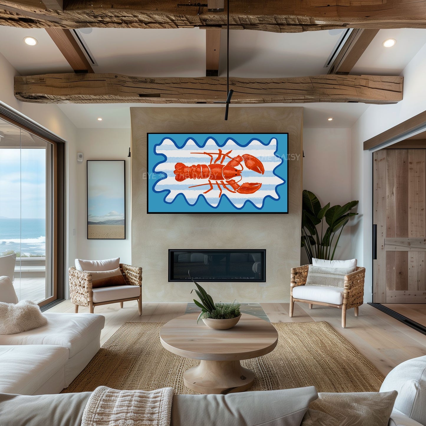 Hand Drawn Lobster 4K TV Art | Trendy Coastal 4K Art for TV Screen