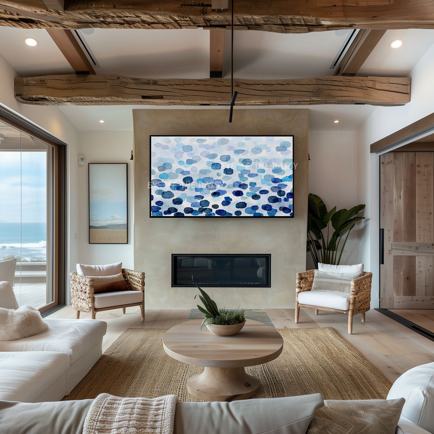 Blue Watercolour Brushstrokes 4K TV Art | Minimal Contemporary Coastal Abstract 4K TV Art