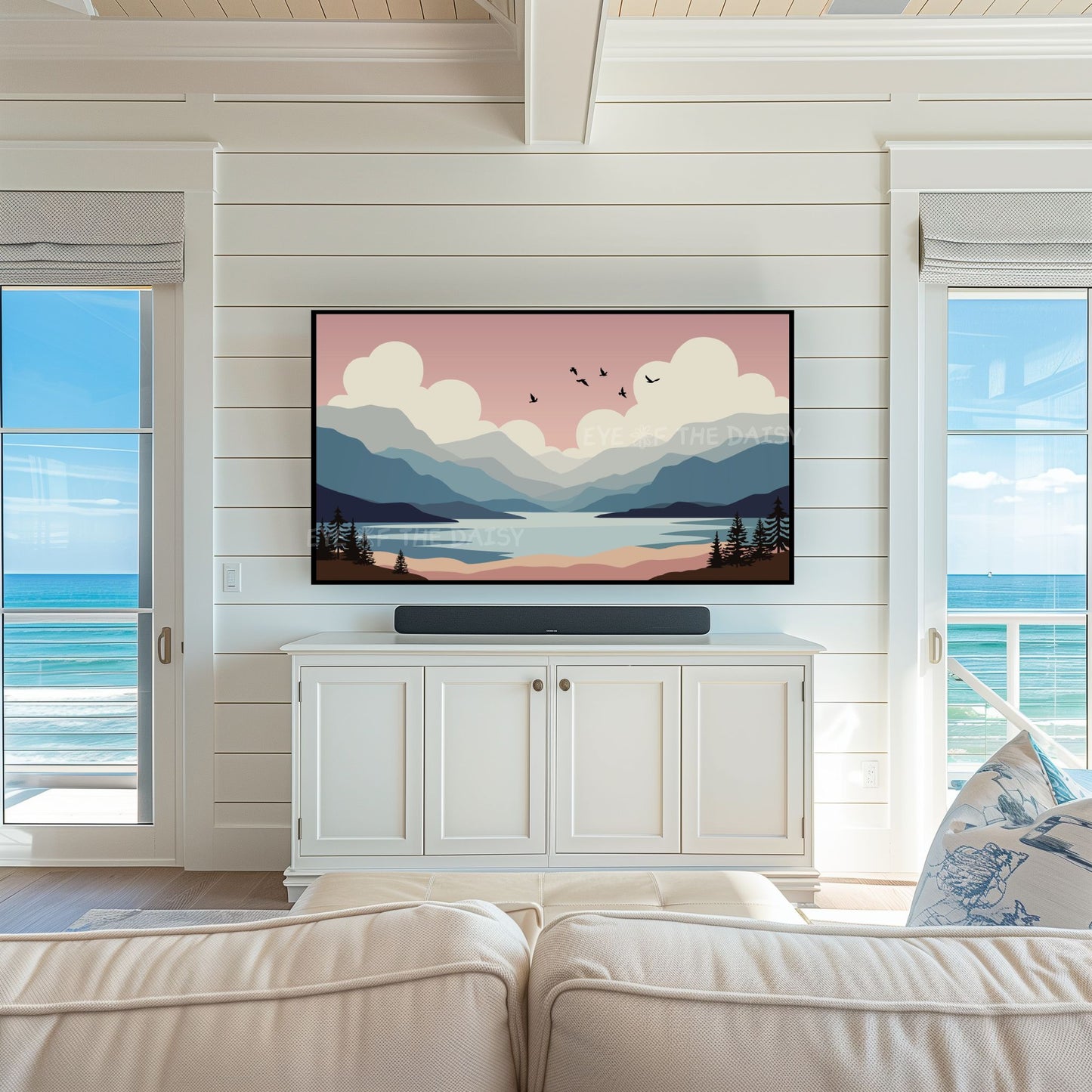 Minimal Abstract Landscape 4K TV Art | Mid Century Modern Mountains Trees Nature TV Art