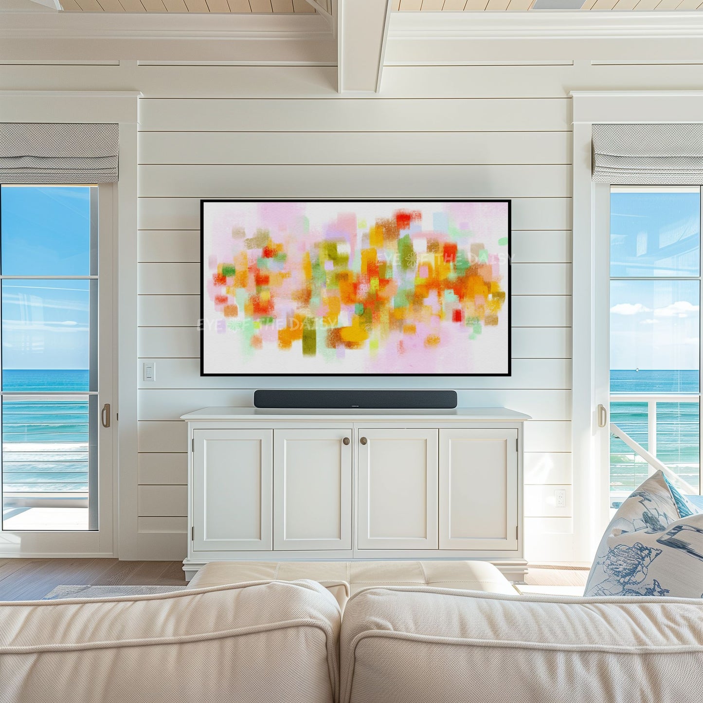 Pink Orange Green Yellow Abstract Expressionist 4K TV Art | Vibrant Brushstrokes TV Art