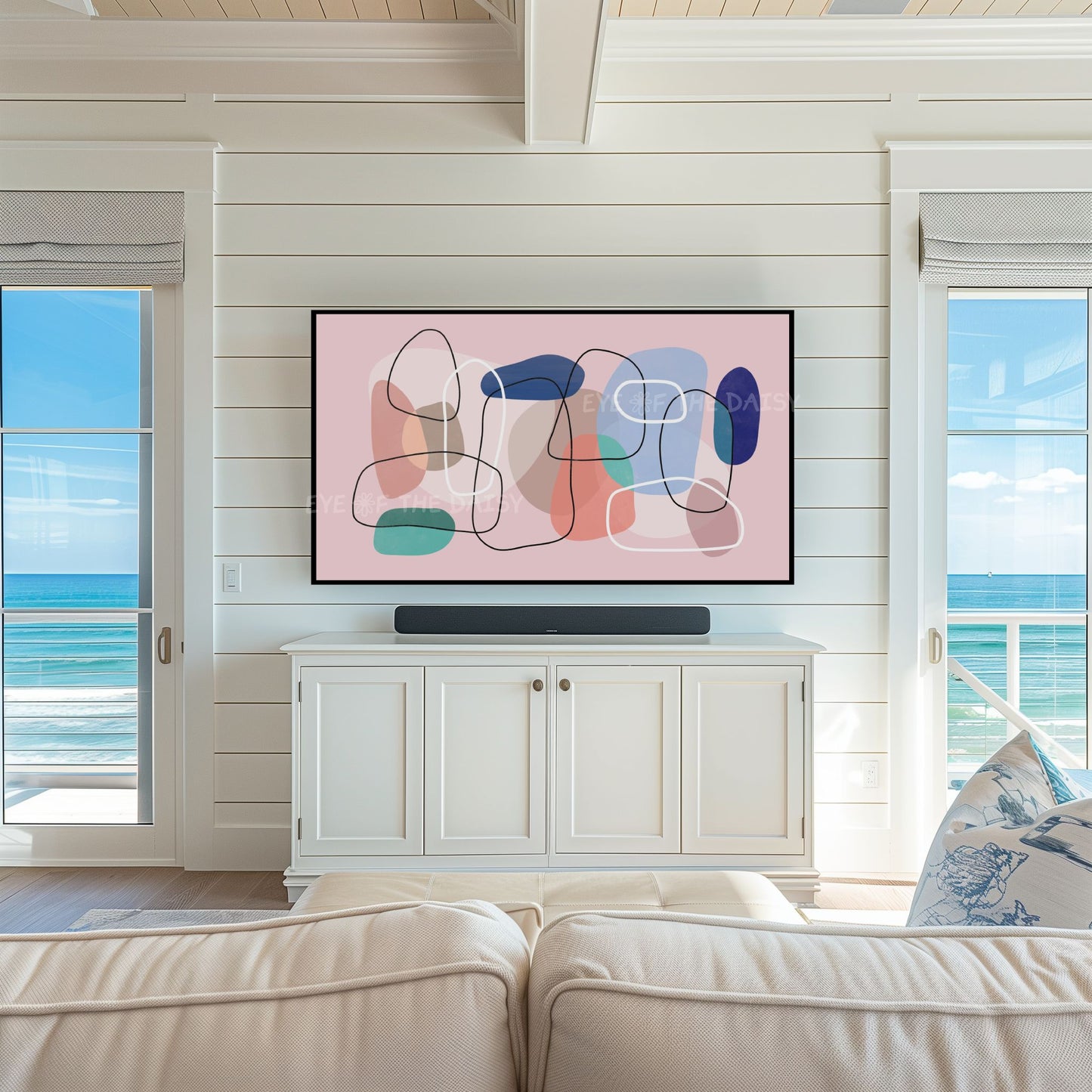 Pink Peach Blue Turquoise Abstract 4K TV Art | Contemporary Shapes Lines TV Art 4K