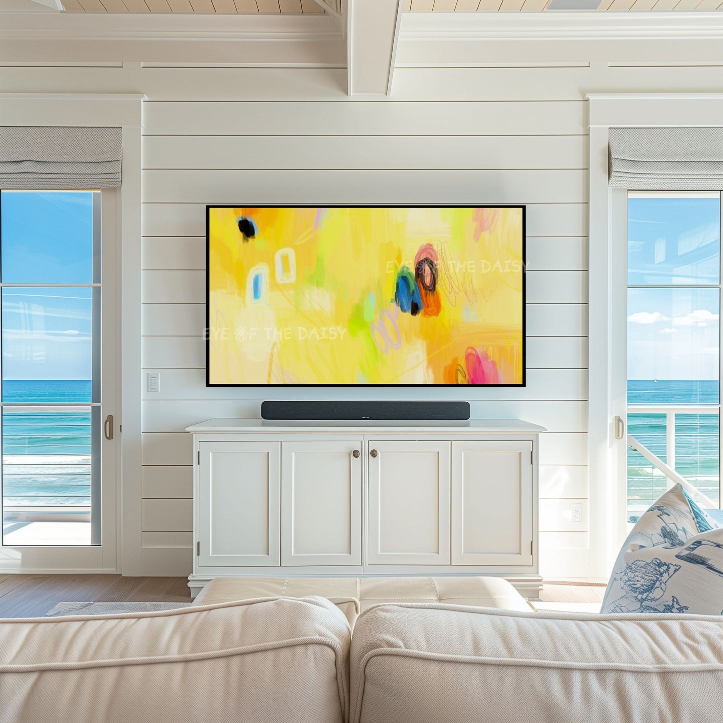 Vibrant Yellow Abstract Expressionist 4K TV Art | Bright Contemporary Digital Painting TV Art