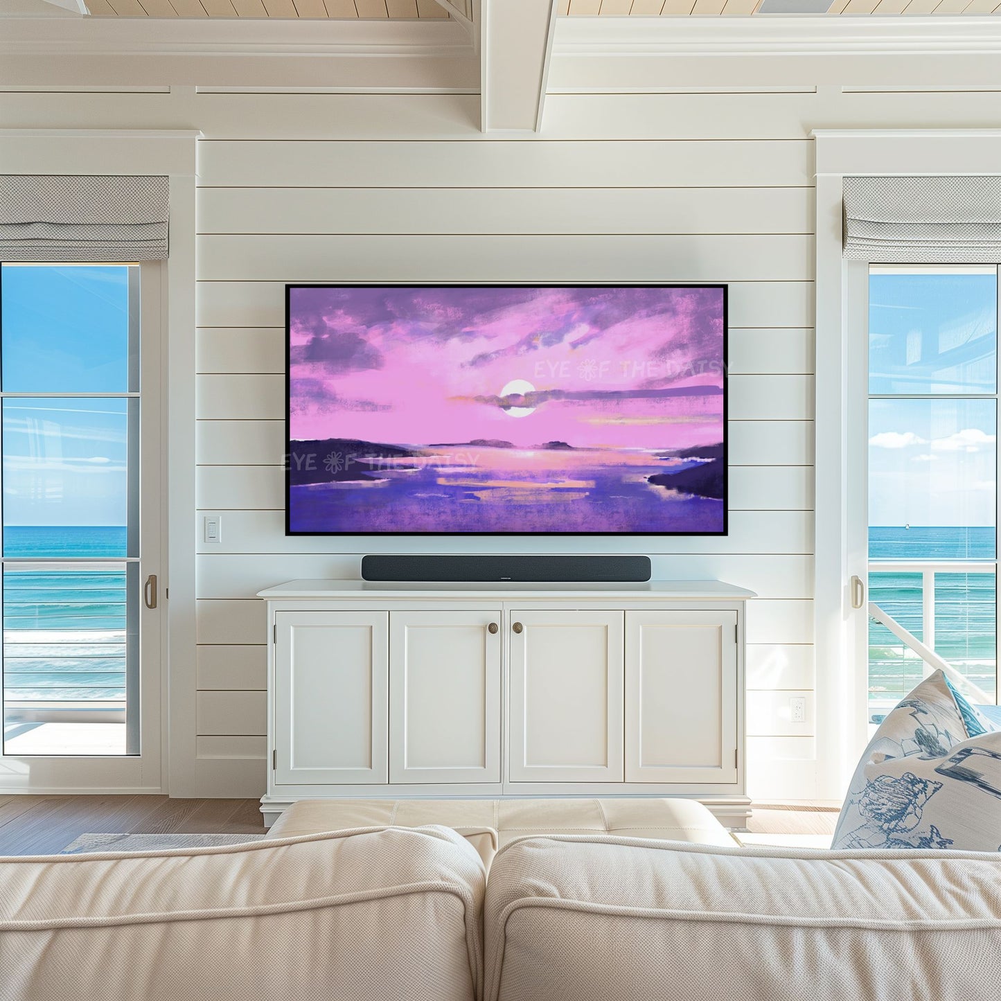 Pink Purple Abstract Landscape 4K TV Art | Coastal Seascape Digital Painting TV Art