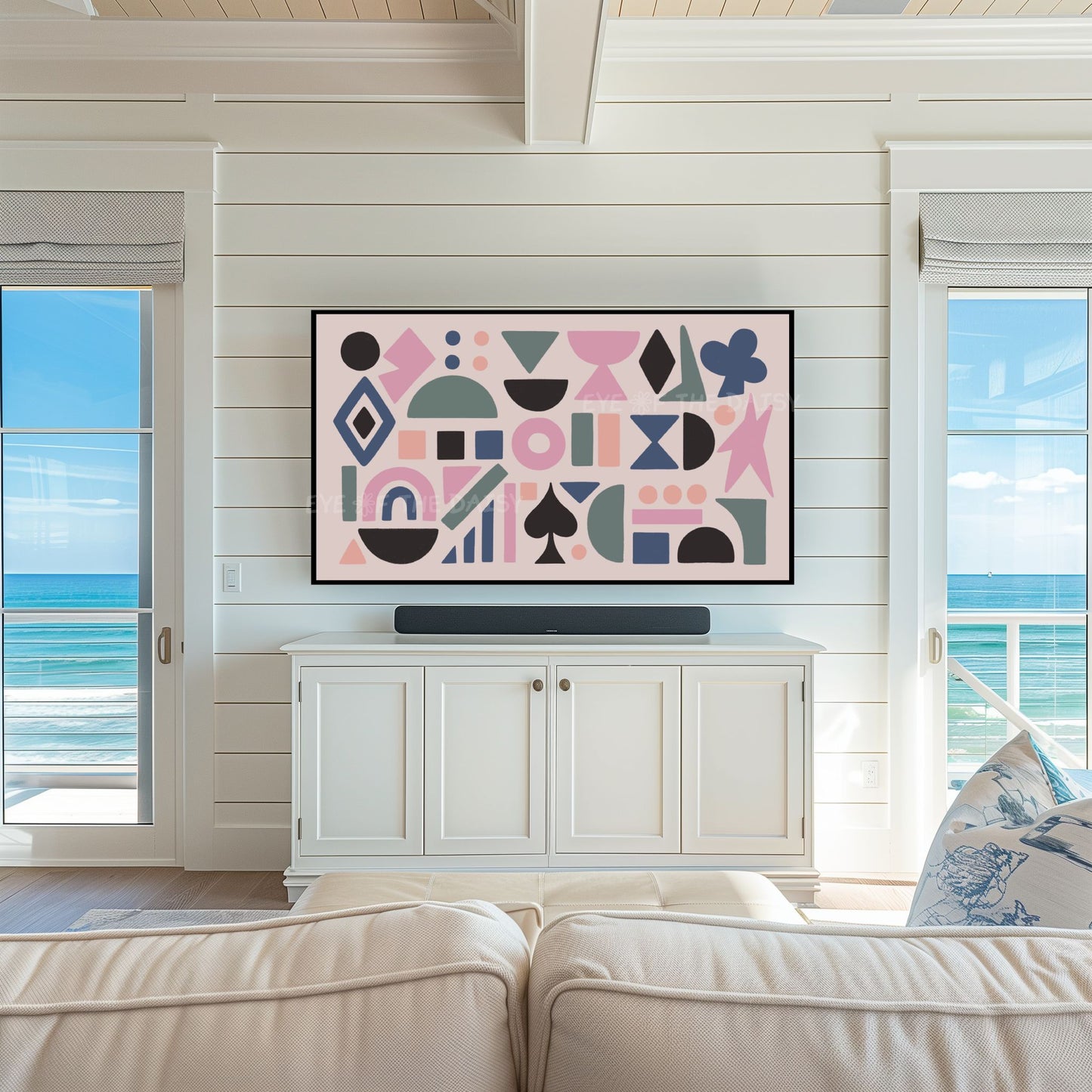 Blush Pink Navy Blue Green Abstract Shapes 4K TV Art | Contemporary Art for TV Screen