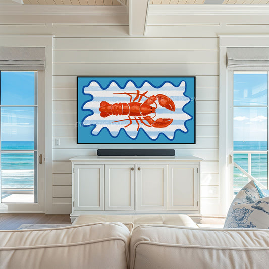 Hand Drawn Lobster 4K TV Art | Trendy Coastal 4K Art for TV Screen