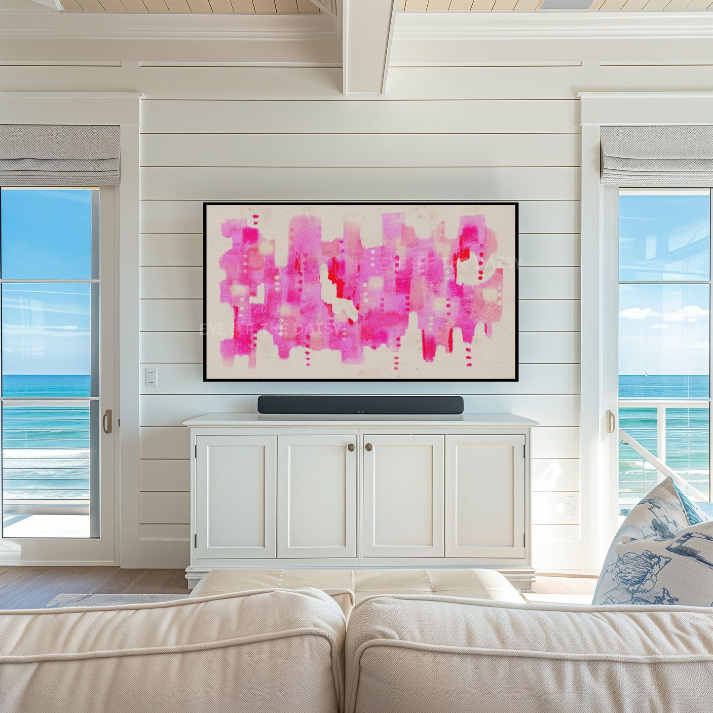 Bright Pink Beige Abstract Expressionist 4K TV Art | Vibrant Contemporary Digital Painting