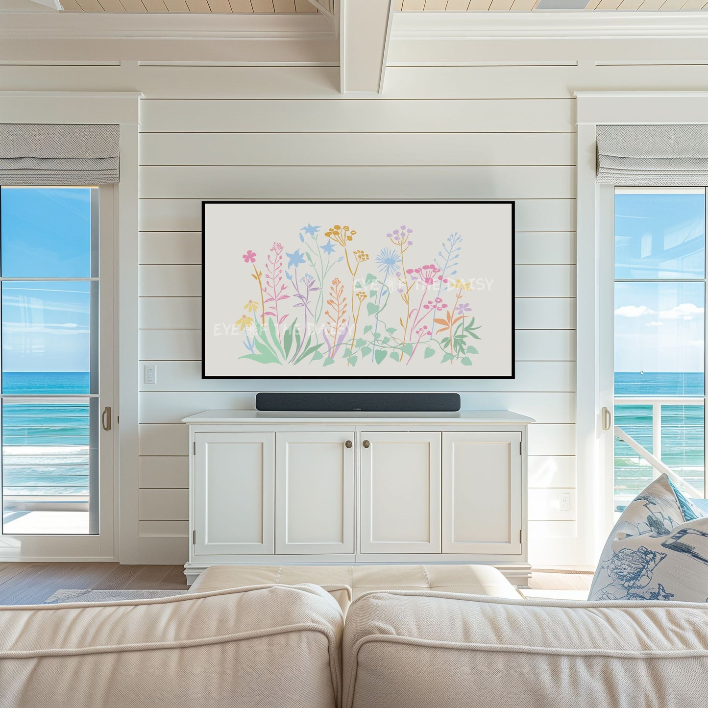 Pastel Floral Sketch 4K TV Art | Colourful Flowers Botanical 4K Art for TV Screen