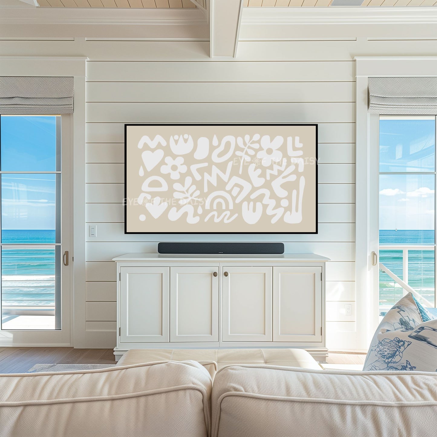 Beige White Boho Abstract Shapes 4K TV Art | Contemporary Neutral TV Art 4K