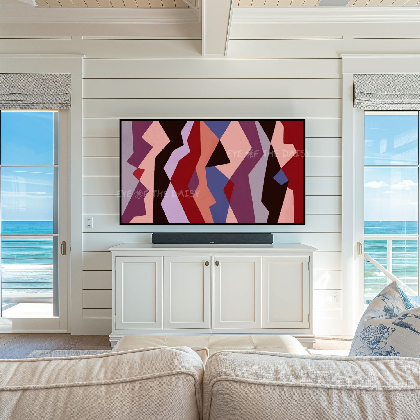 Maroon Purple Peach TV Art 4K | Mid Century Modern Geometric Artwork for TV Screen 4K