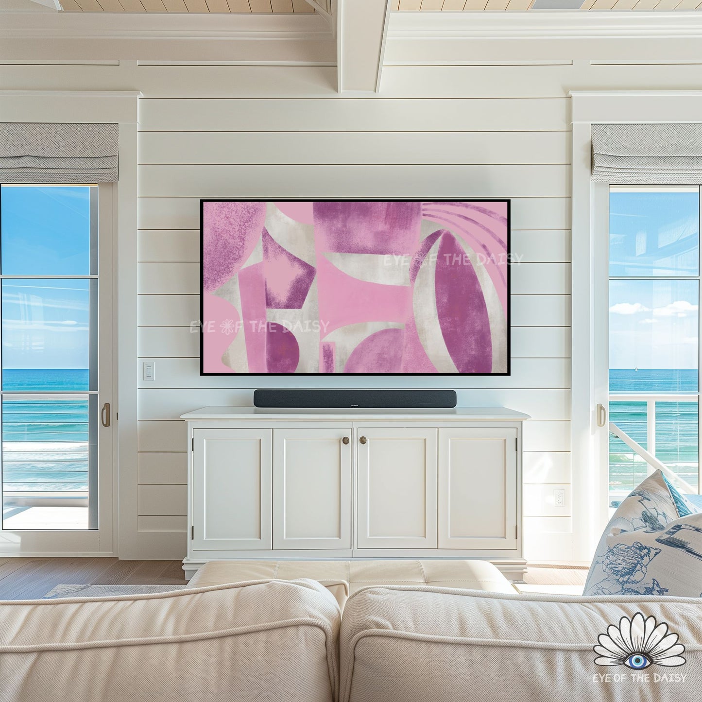 Mid century modern screensaver art 4K, textured pink and beige abstract artwork for TV display