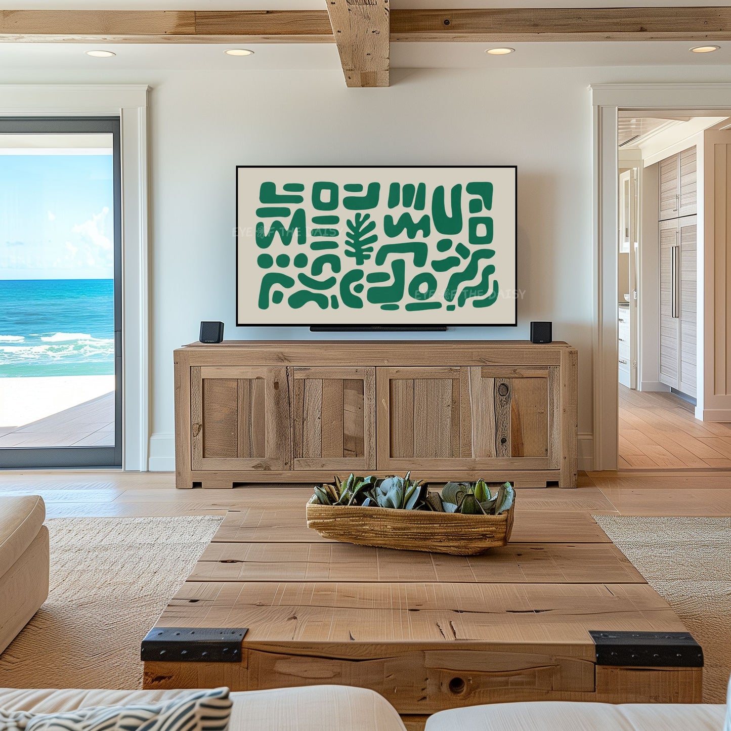 Green Contemporary Abstract 4K TV Art | Modern Organic Cut-Out Shapes Art for TV Screen