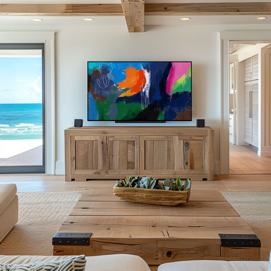 Navy Blue Orange Colourful Abstract Expressionist 4K TV Art | Digital Oil Painting TV Art 4K