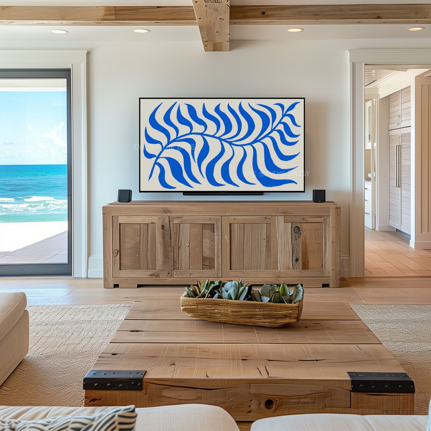 Royal Blue Abstract Leaf 4K TV Art | Modern Botanical 4K Art for TV Screen 4K