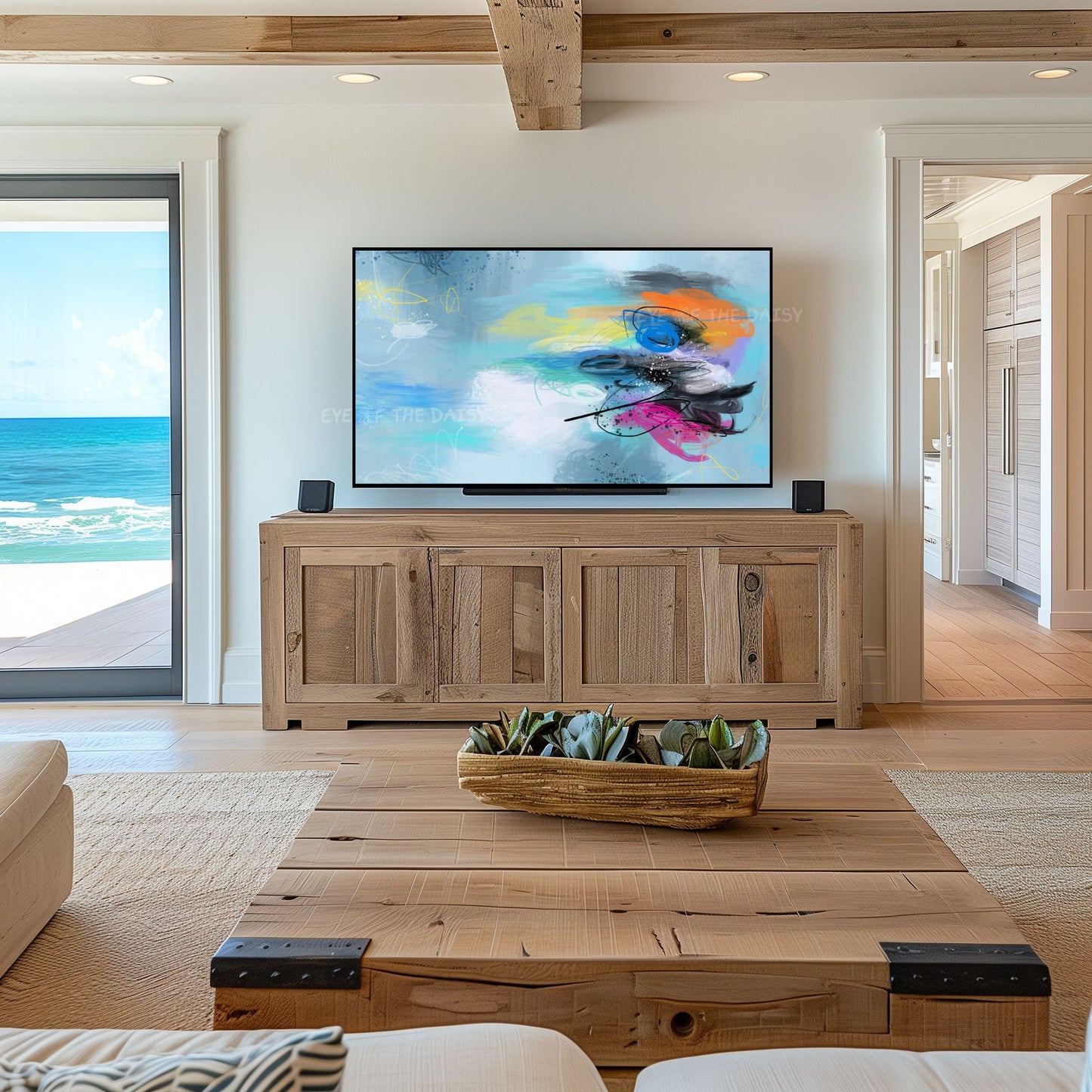 Turquoise Blue Abstract Expressionist 4K TV Art | Contemporary Digital Painting TV Art