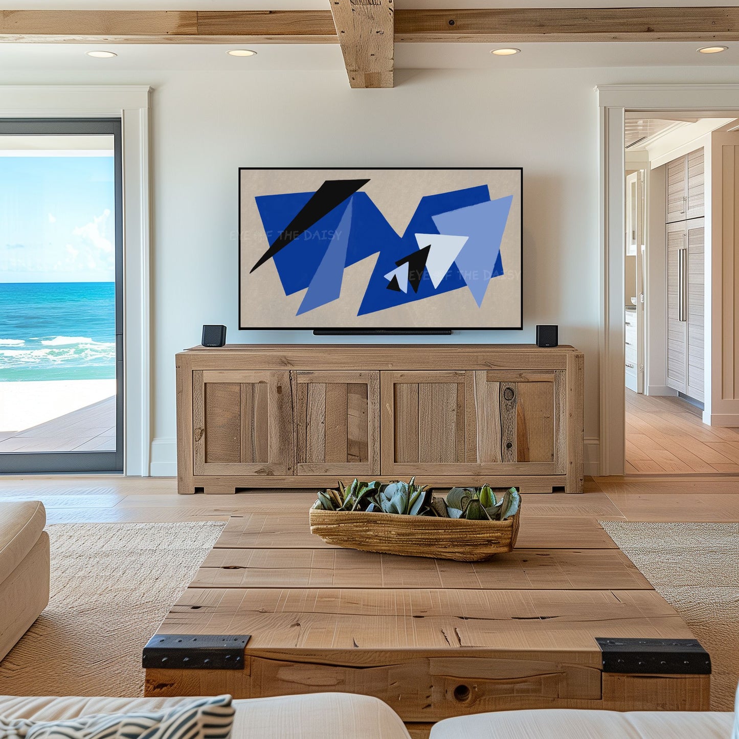 Royal Blue Beige Contemporary Abstract 4K TV Art | Modern Shapes Art for TV Screen